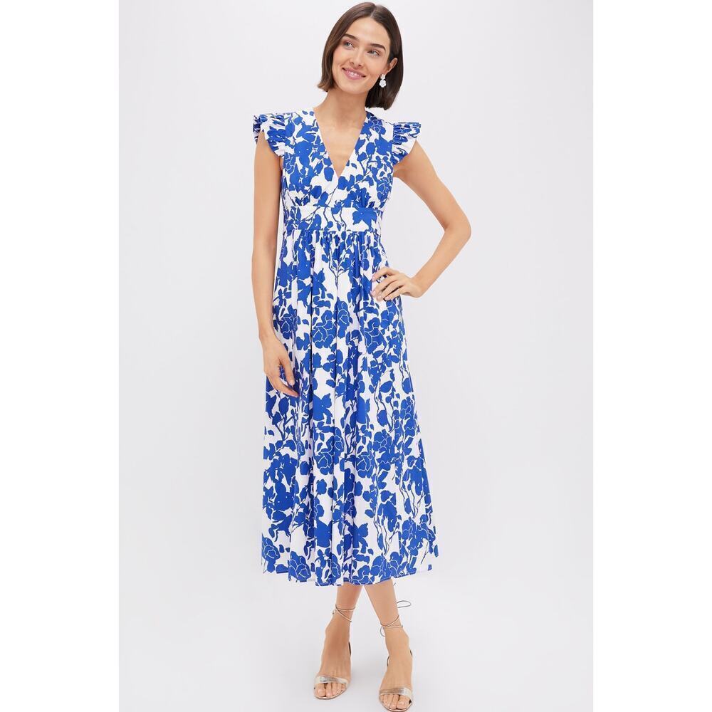 HYACINTH HOUSE Blue Floral Ruffle Sleeve Robinson Dress Size M NWT
